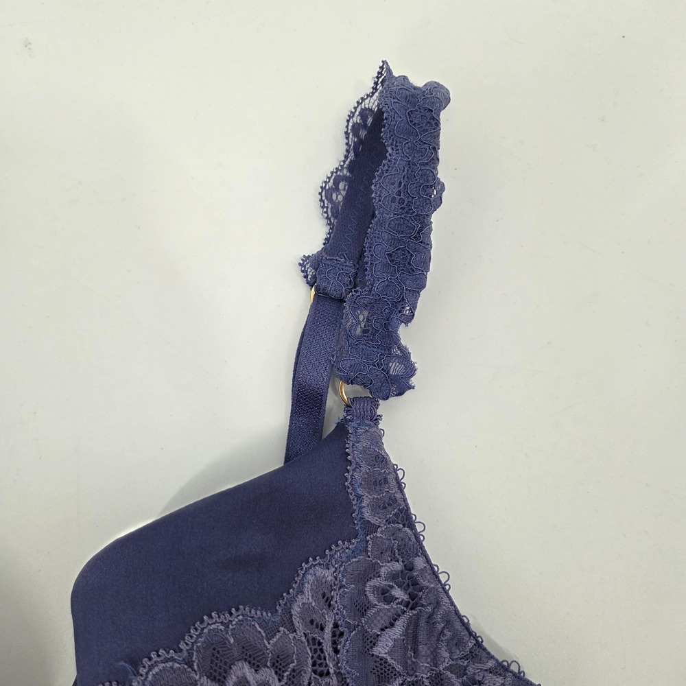Stella McCartney SZ 34C Blue Demi Padded Plunge Lace Underwire Bra Tee Shirt - Picture 2 of 6